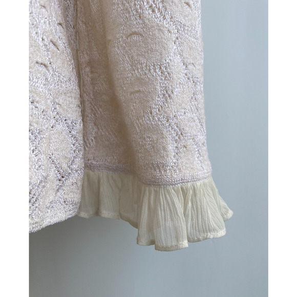 St. John Collection Ivory Cream Sweater Cardigan Pearl Buttons Ruffle Zip Sz M - Picture 4 of 7